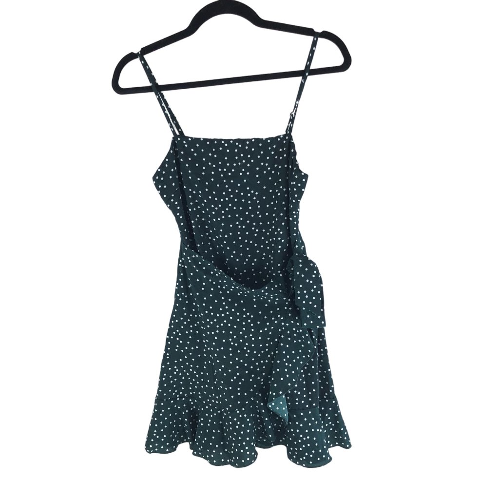 Princess Polly Caesura Mini Dress Side Tie Ruffle Polka Dot Green White 4